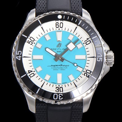 브라이틀링 뉴 다이버워치 남성용 슈퍼오션 44mm 오토매틱 ETA2824-2 타입 크로노미터 우레탄줄 세라믹베젤 스카이블루다이얼  bre97087 Ⅳ