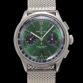 브라이틀링 남성용 프리미에르 AB0118A11L1X1 크로노그래프 7750 타입 오토매틱 42mm 메쉬밴드 그린 다이얼 bre6014 Ⅳ
