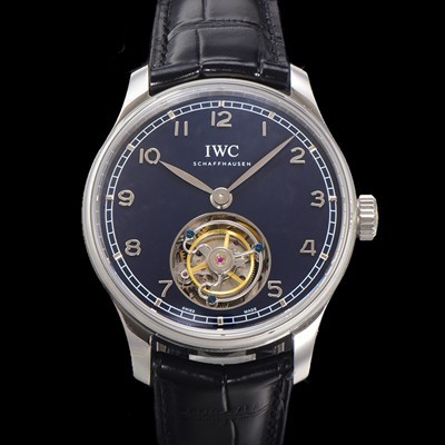 아이떠블유씨 남성용 포르투기저 핸드 와인드 투르비옹 42.4mm 가죽줄 블랙 다이얼 iwc71022 Ⅳ