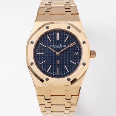 오데마피게 남성용 하이엔드 로얄오크 15202OR.OO.1240OR.01 엑스트라 씬 18K 로즈골드 39mm 오토매틱 Cal.2121타입 블루 다이얼 aud6570 Ⅳ