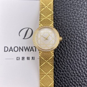 디올 여성용 라디드 사틴 25mm 다이아몬드 18K 옐루골드 쿼츠 무브먼트 화이트 자게 다이얼 dio1001 Ⅳ