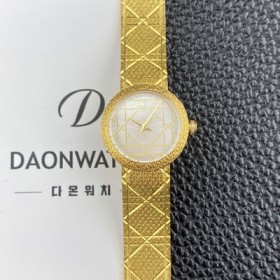 디올 여성용 라디드 사틴 25mm 18K 옐루골드 쿼츠 무브먼트 화이트 자게 다이얼 dio1002 Ⅳ